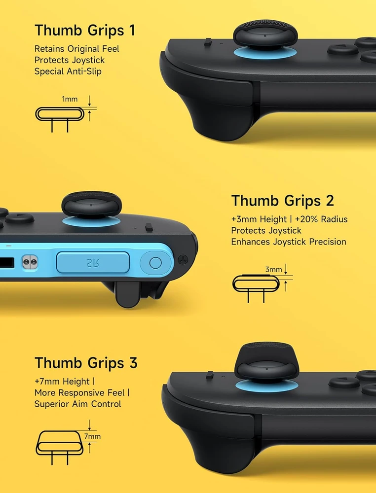 JSAUX juodi analoginių valdymo svirtelių antgaliai Nintendo Switch 2 valdikliui, 3 dydžių, GP0404
