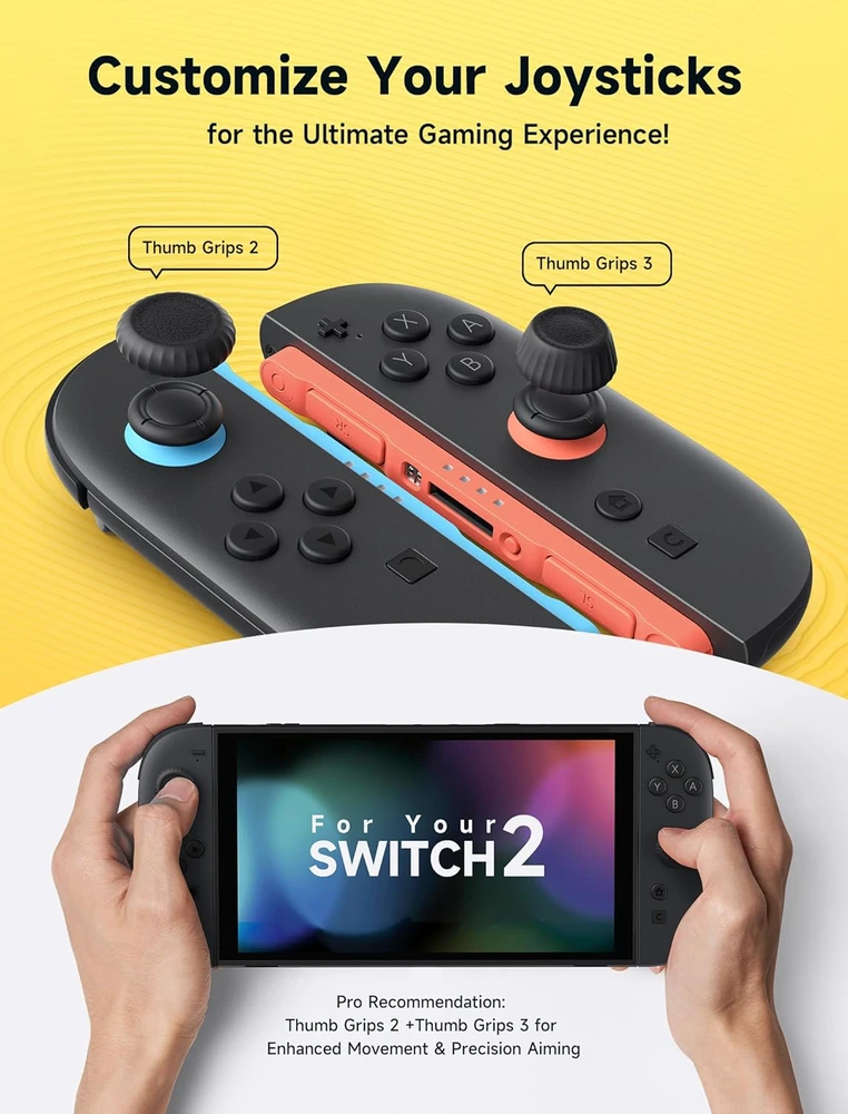JSAUX juodi analoginių valdymo svirtelių antgaliai Nintendo Switch 2 valdikliui, 3 dydžių, GP0404