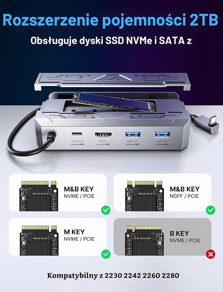 JSAUX M.2 SSD dokavimo stotelė Steam Deck konsolei su HDMI 4K 60 Hz ir PD 65 W, HB0604