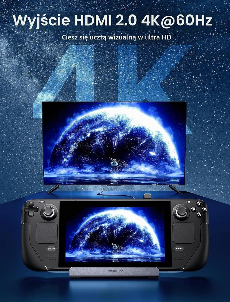 JSAUX M.2 SSD dokavimo stotelė Steam Deck konsolei su HDMI 4K 60 Hz ir PD 65 W, HB0604