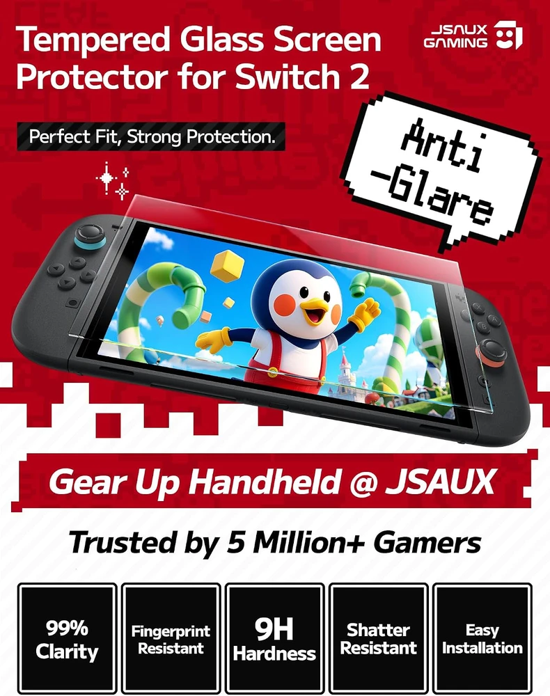 JSAUX matinis 9H ekrano apsauginis stiklas Nintendo Switch 2 konsolei, 2 vnt., GP0124