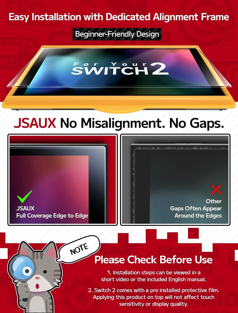JSAUX matinis 9H ekrano apsauginis stiklas Nintendo Switch 2 konsolei, 2 vnt., GP0124