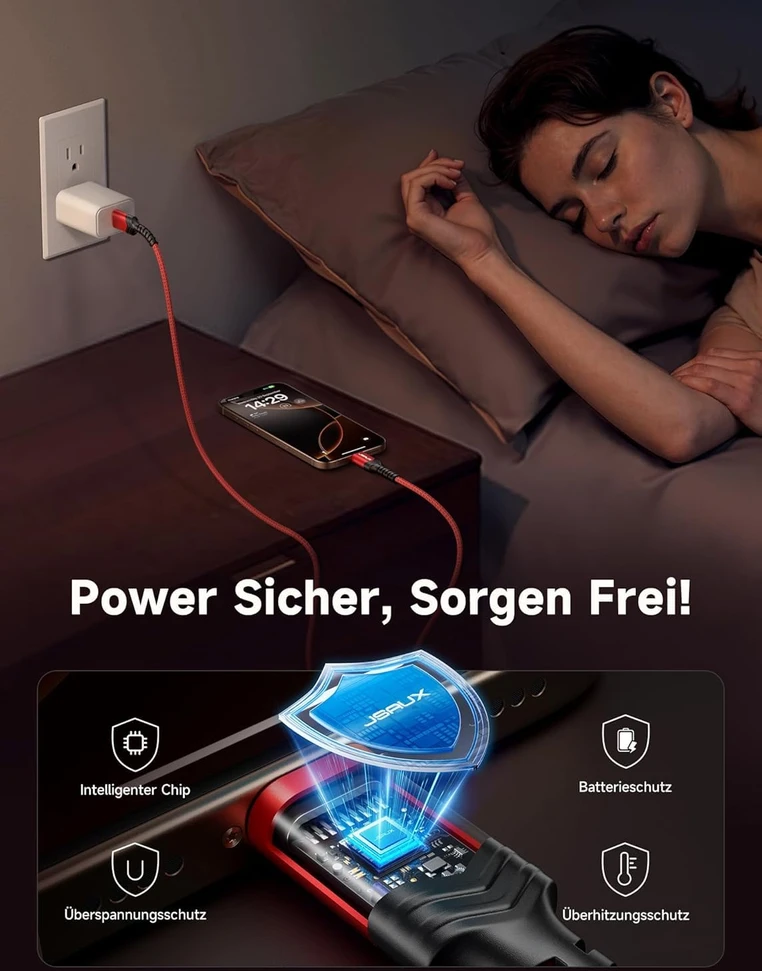 JSAUX pintų USB-A–USB-C kabelių rinkinys, 2 vnt., 2 m, 25 W, 480 Mb/s, CC0011