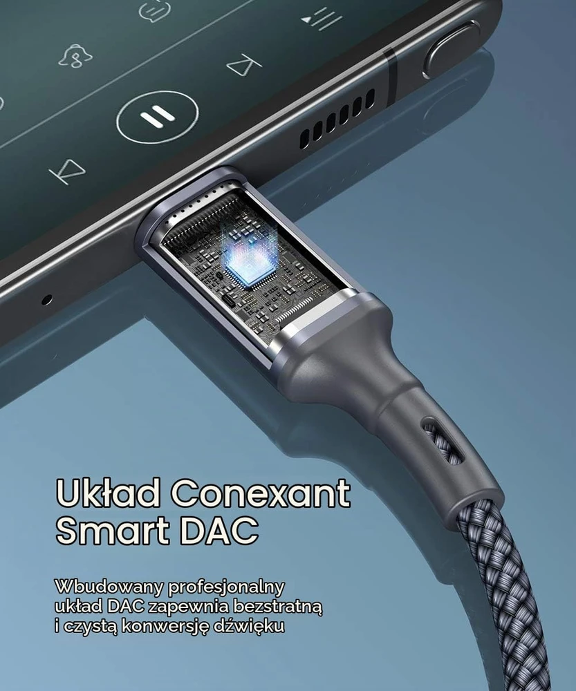 JSAUX USB-C–3,5 mm AUX garso kabelis su DAC, 1 m, JSDEKJC2AUXGY2M