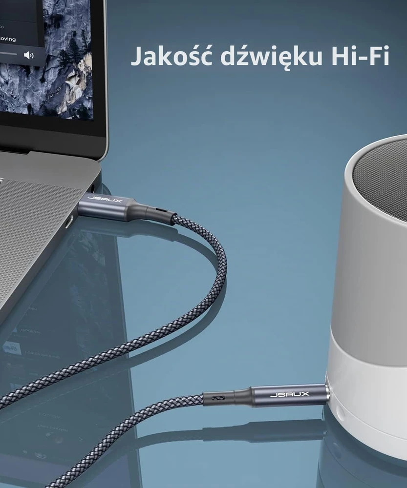 JSAUX USB-C–3,5 mm AUX garso kabelis su DAC, 1 m, JSDEKJC2AUXGY2M