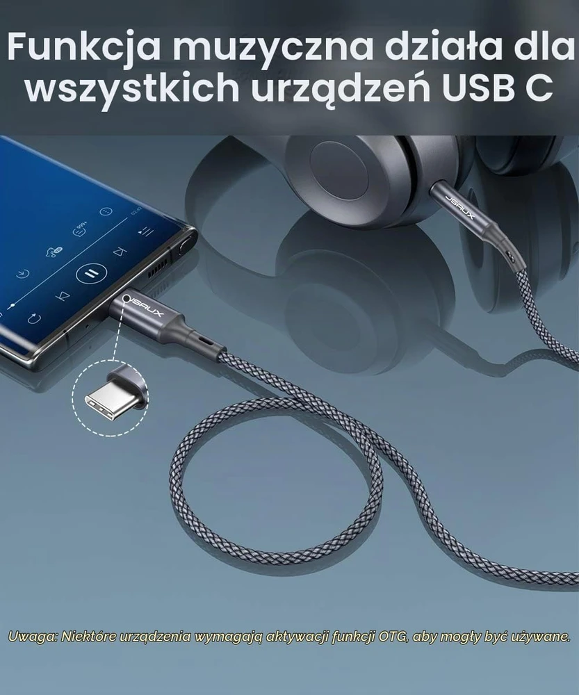 JSAUX USB-C–3,5 mm AUX garso kabelis su DAC, 1 m, JSDEKJC2AUXGY2M