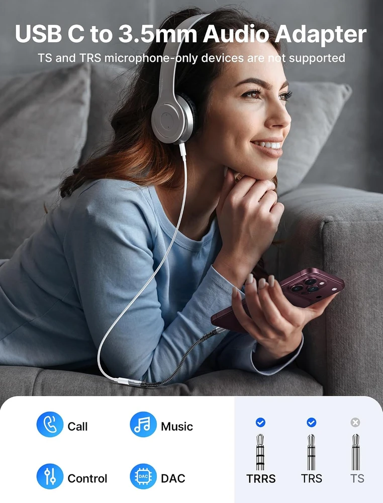 JSAUX USB-C–3,5 mm garso adapteris su DAC, 16 bitų / 48 kHz, CM0011