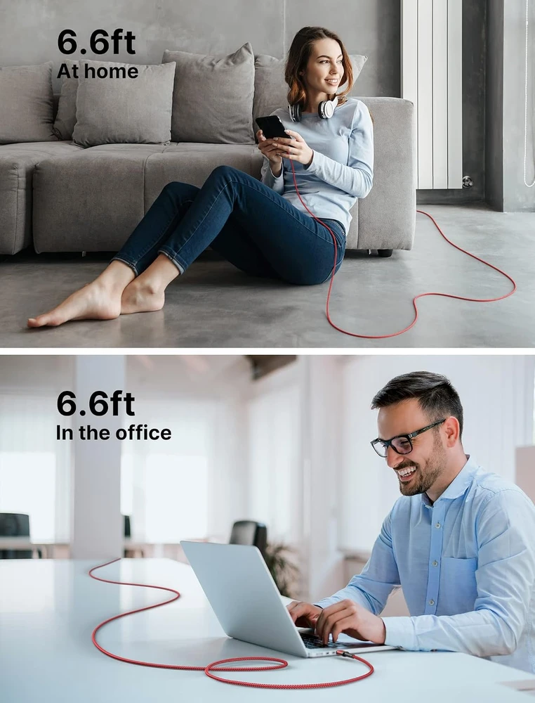 JSAUX USB-C–USB-C laidas, 100 W, 2 m, raudonas, CC0020
