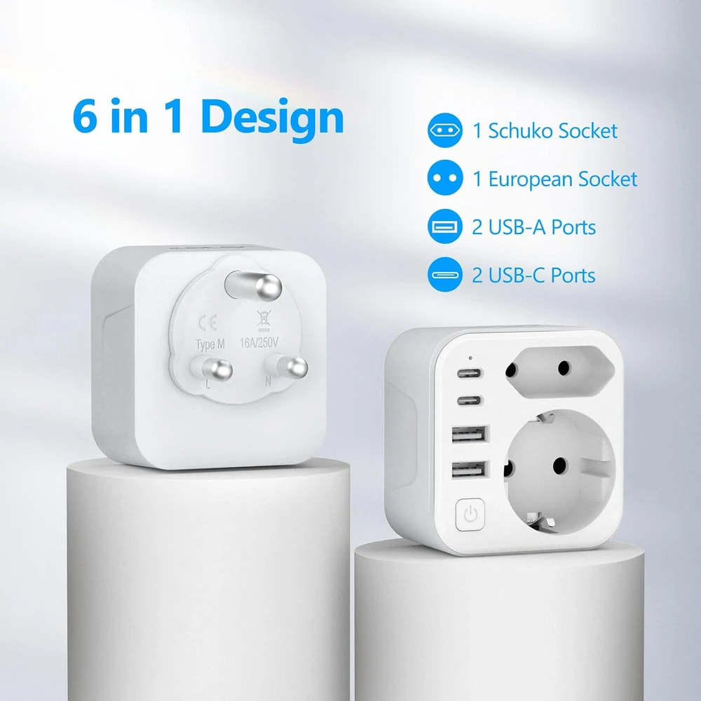 JSVER kelioninis adapteris M tipo kištukui su 2 USB-A ir 2 USB-C, 17 W, JSVER-PA2042-ZA