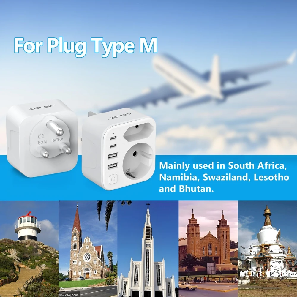 JSVER kelioninis adapteris M tipo kištukui su 2 USB-A ir 2 USB-C, 17 W, JSVER-PA2042-ZA