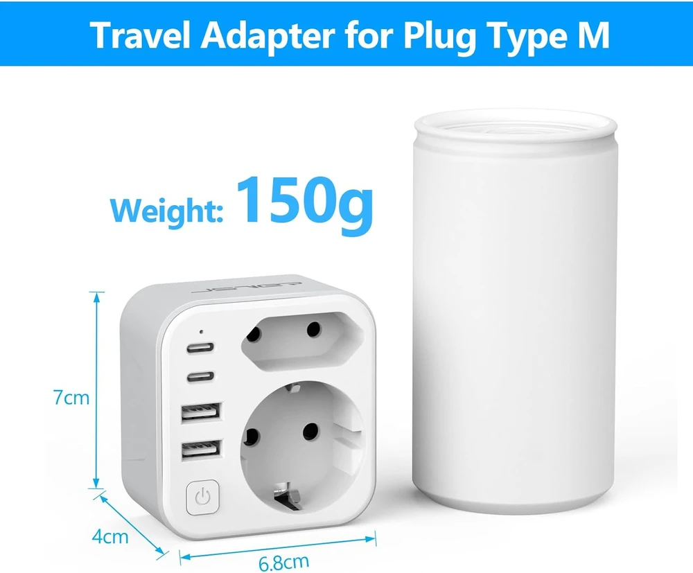 JSVER kelioninis adapteris M tipo kištukui su 2 USB-A ir 2 USB-C, 17 W, JSVER-PA2042-ZA