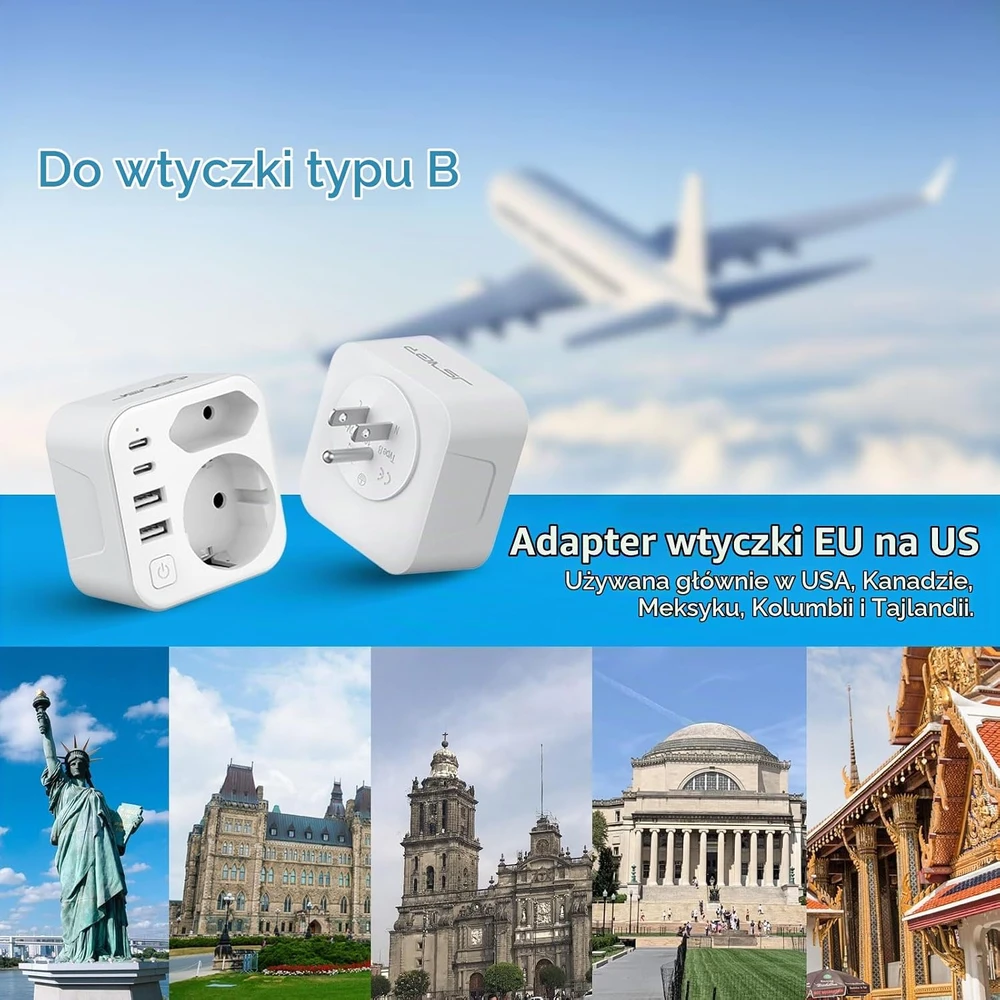 JSVER kelioninis JAV tipo B kištuko adapteris su 2 USB-C ir 2 USB-A, 17 W JSVER-PA2042-US