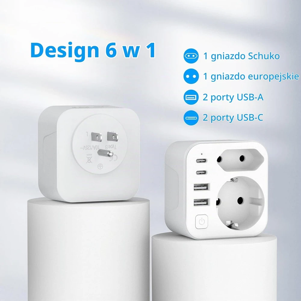 JSVER kelioninis JAV tipo B kištuko adapteris su 2 USB-C ir 2 USB-A, 17 W JSVER-PA2042-US