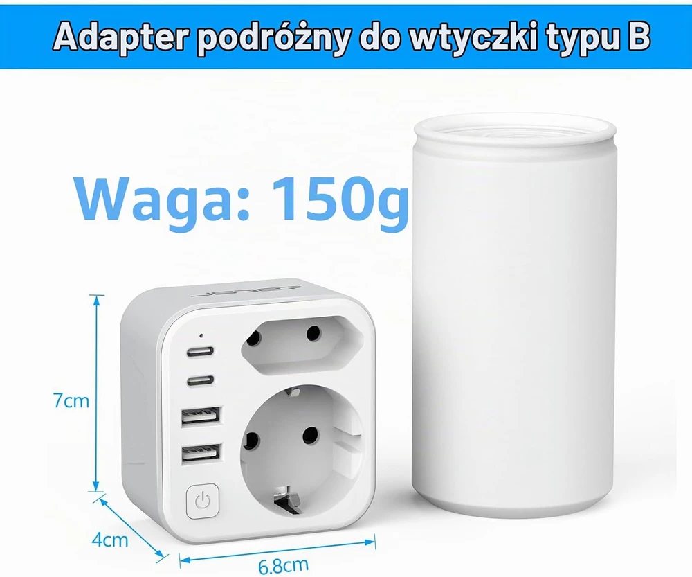 JSVER kelioninis JAV tipo B kištuko adapteris su 2 USB-C ir 2 USB-A, 17 W JSVER-PA2042-US