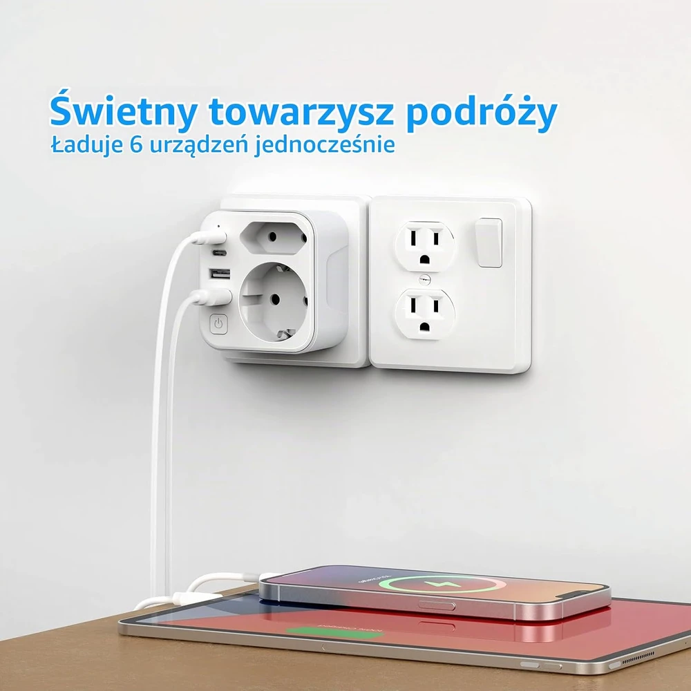 JSVER kelioninis JAV tipo B kištuko adapteris su 2 USB-C ir 2 USB-A, 17 W JSVER-PA2042-US