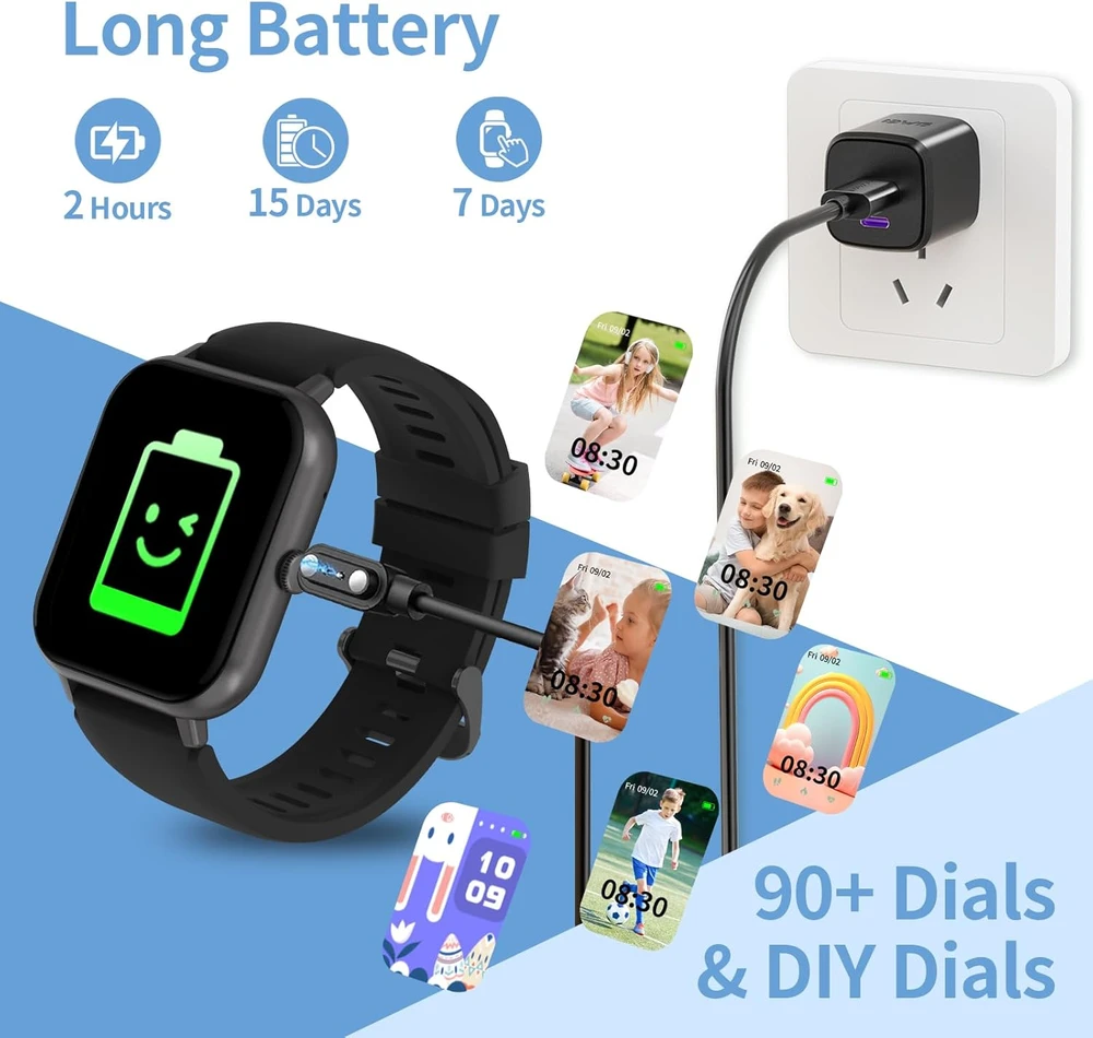 JUBUNRER vaikiškas išmanusis laikrodis IP68, Bluetooth, AMOLED 1,37 colio, pulsas, žingsniamatis