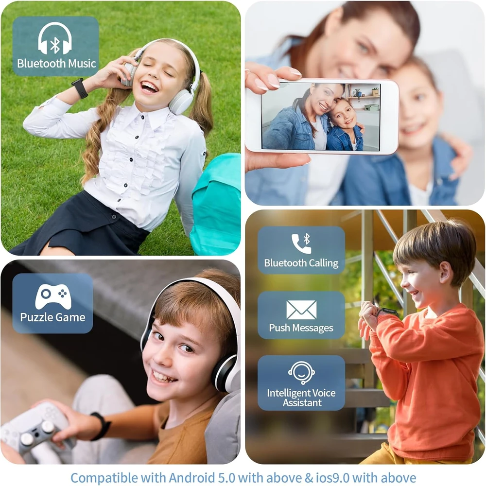 JUBUNRER vaikiškas išmanusis laikrodis IP68, Bluetooth, AMOLED 1,37 colio, pulsas, žingsniamatis