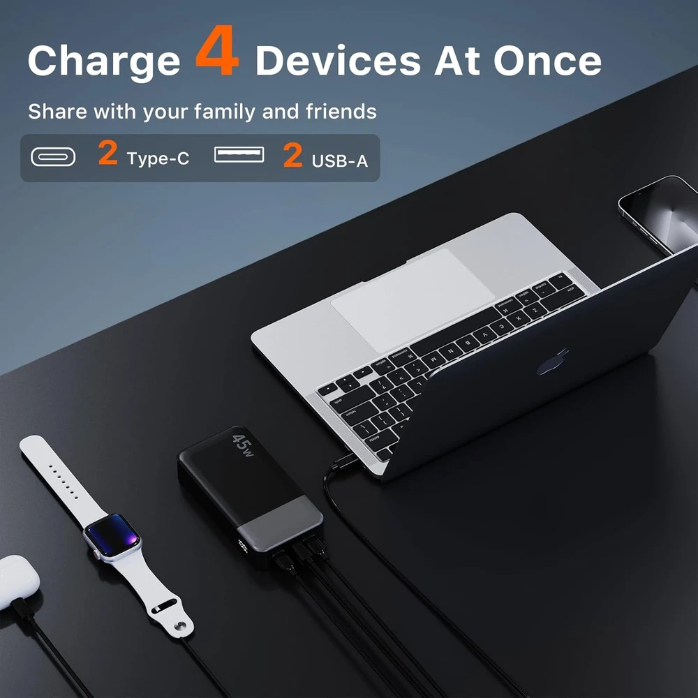 JUOVI išorinis akumuliatorius 20000 mAh, 45 W, USB-A ir USB-C, J2621