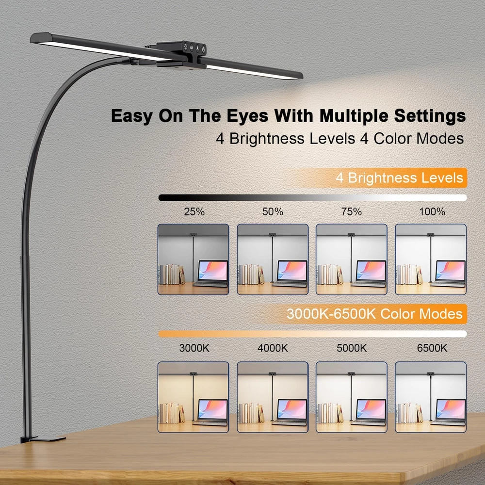 KableRika LED stalinė lempa su dviguba galvute, 24 W, 80 cm, juoda, 24W-BK-KB