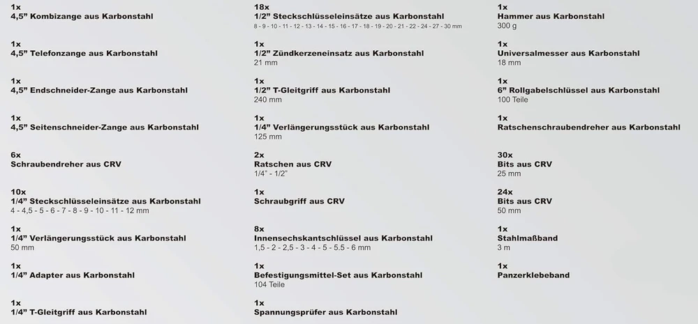 Karcher įrankių rinkinys 117 dalių, chromo vanadžio ir anglies plieno, su plaktuku ir priedais