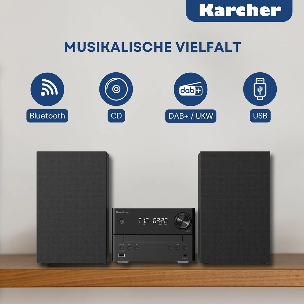 Muzikinis centras Karcher kompaktinė stereo sistema su CD grotuvu, DAB+/FM, Bluetooth 5.4, 20 W MC 6475D