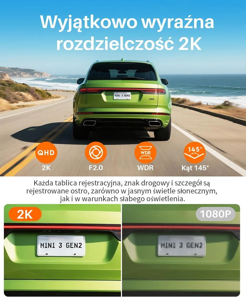 KAWA automobilinė mini vaizdo kamera 2K 1296p su Wi-Fi ir valdymu balsu