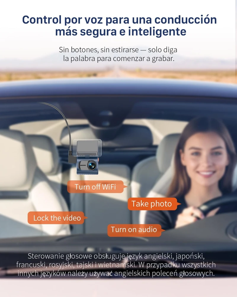 KAWA automobilinė vaizdo kamera 2K 1296p su Wi-Fi, valdymu balsu ir 135° matymo lauku