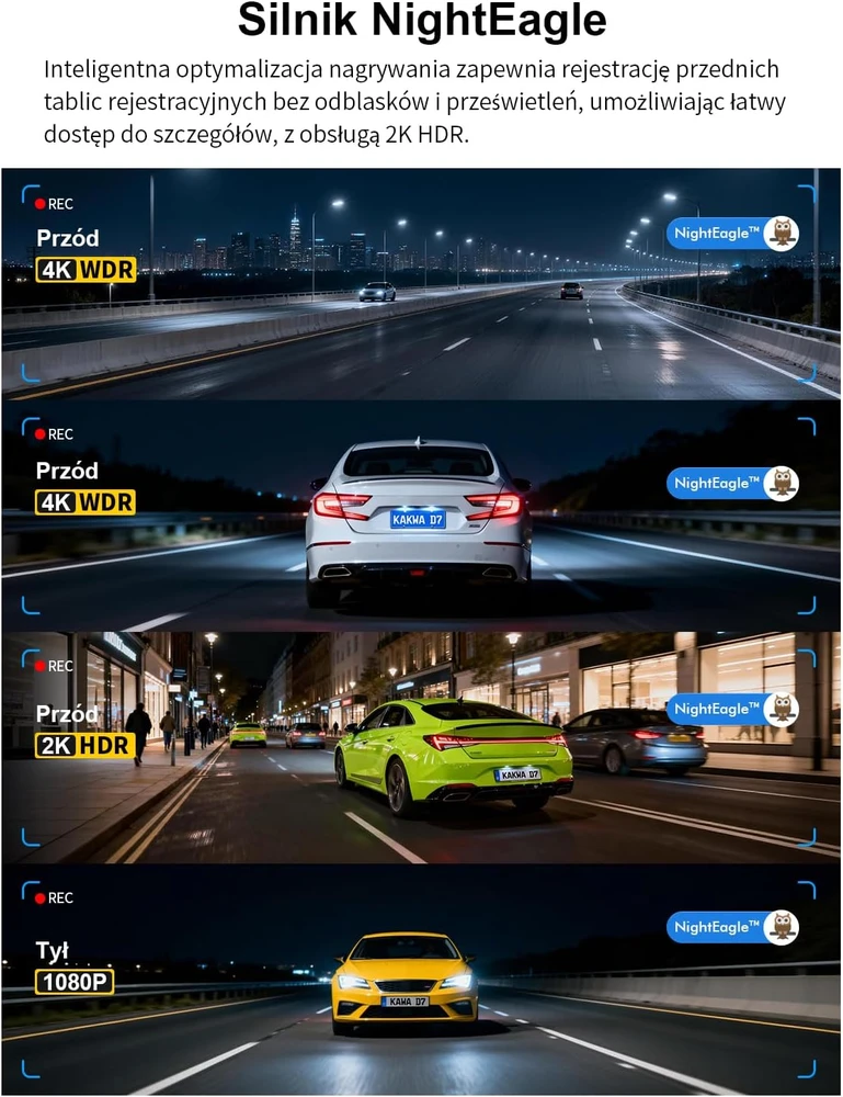 KAWA automobilių vaizdo registratorius 4K su galine 1080p kamera, GPS, Wi-Fi 6, CJ4519