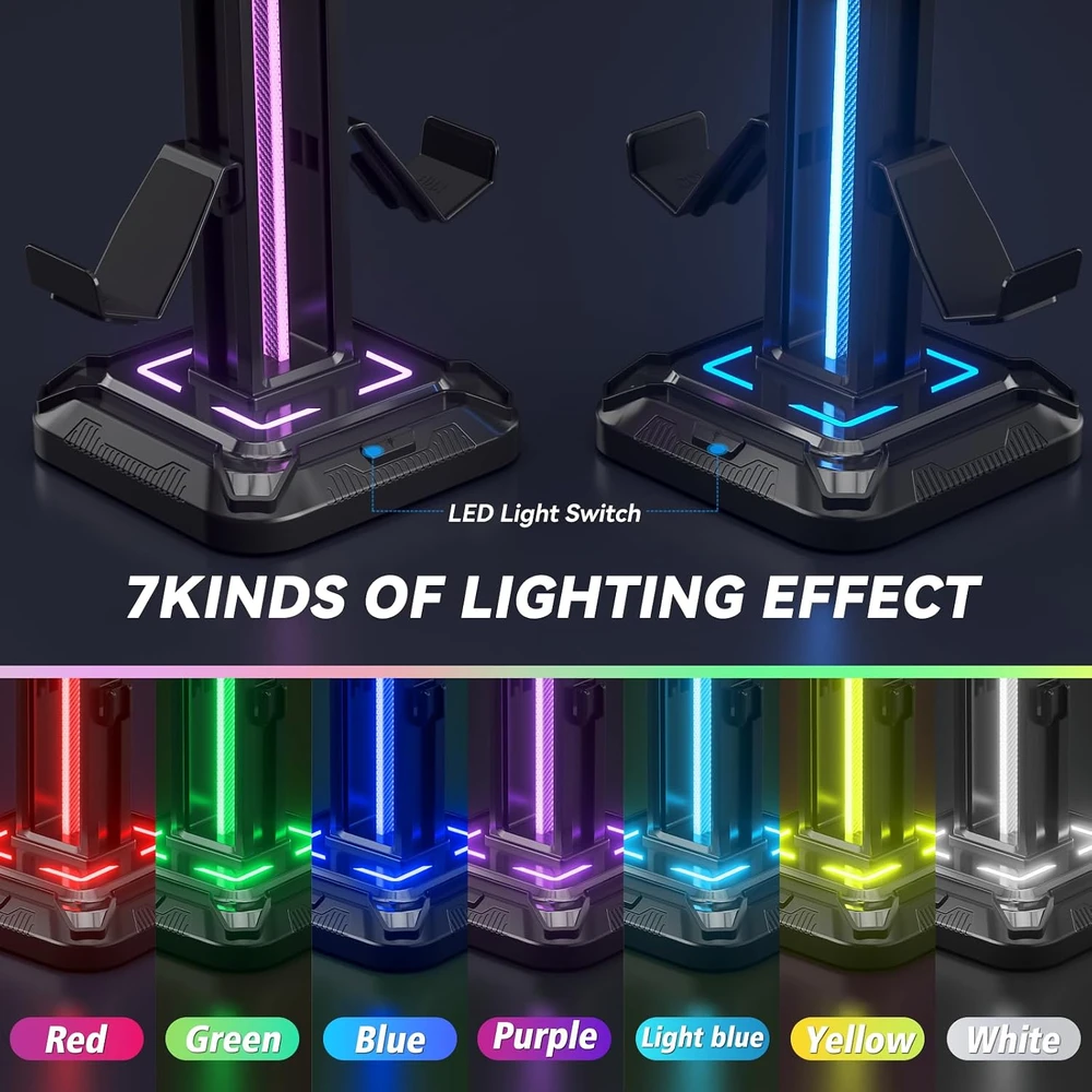 KDD RGB ausinių ir žaidimų valdiklių stovas su pasukamu laikikliu KDD-728B
