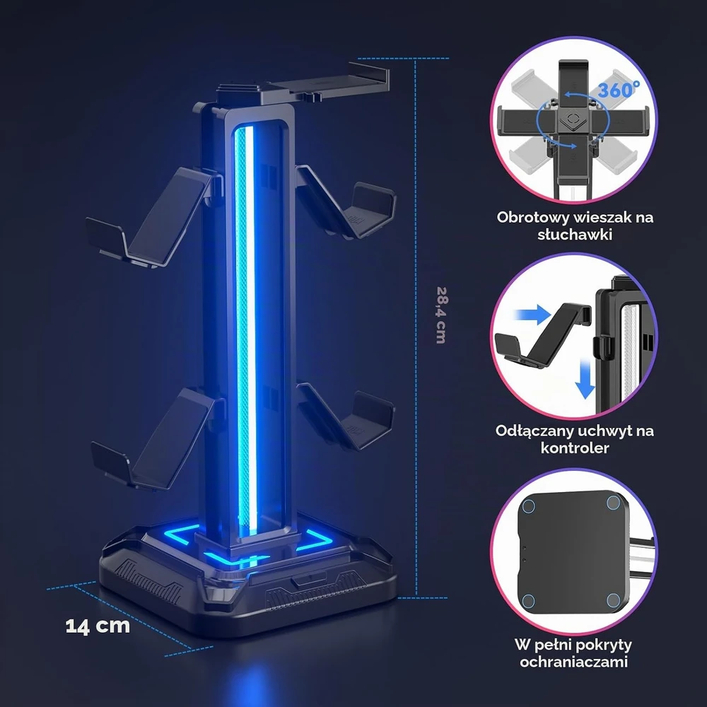 KDD RGB ausinių ir žaidimų valdiklių stovas su pasukamu laikikliu KDD-728B