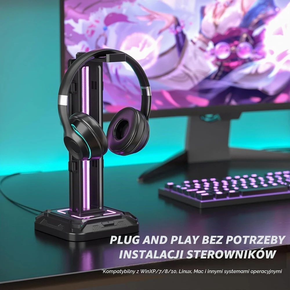 KDD RGB ausinių ir žaidimų valdiklių stovas su pasukamu laikikliu KDD-728B