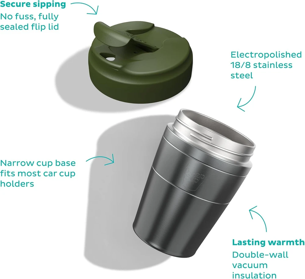 KeepCup kelioninis termopuodelis iš nerūdijančiojo plieno, 340 ml, juodas, SCOBLA12