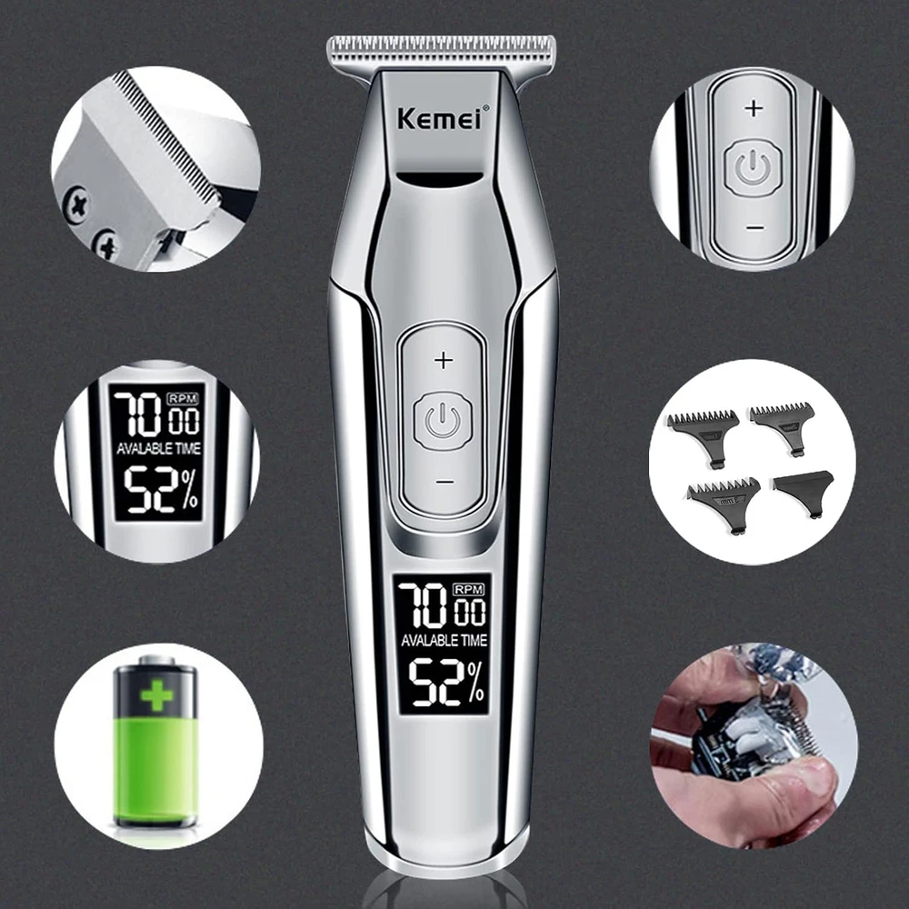 Barzdaskutė KEMEI belaidė plaukų ir barzdos kirpimo mašinėlė su LCD ekranu, 1–3 mm, FBA-5-5027