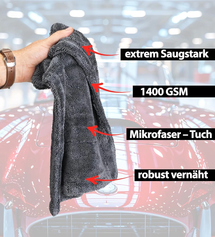 Kemes mikropluošto šluostė automobiliui, XXL, 1400 g/m², 40x60 cm, labai sugerianti, pilka