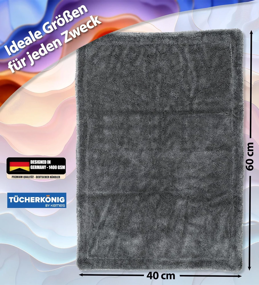 Kemes mikropluošto šluostė automobiliui, XXL, 1400 g/m², 40x60 cm, labai sugerianti, pilka