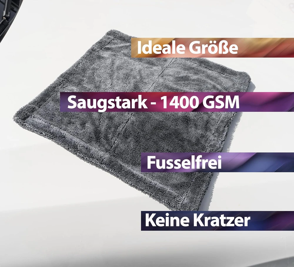 Kemes mikropluošto šluostė automobiliui, XXL, 40 x 40 cm, 1400 g/m², itin sugerianti, pilka
