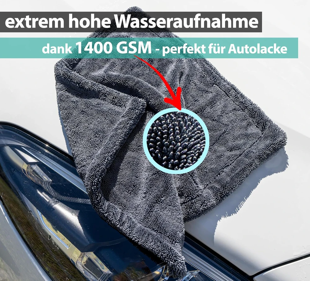 Kemes mikropluošto šluostė automobiliui, XXL, 40 x 40 cm, 1400 g/m², itin sugerianti, pilka