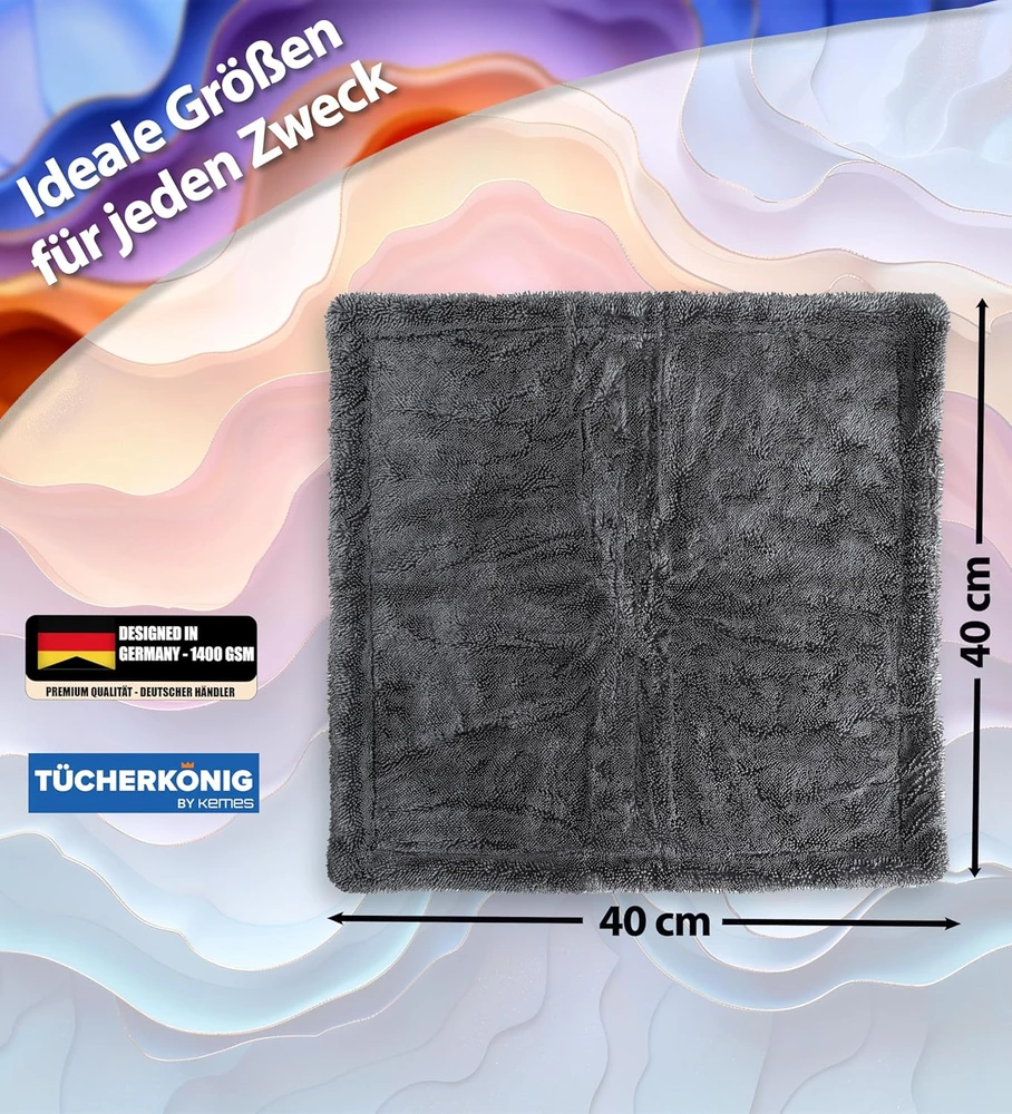Kemes mikropluošto šluostė automobiliui, XXL, 40 x 40 cm, 1400 g/m², itin sugerianti, pilka