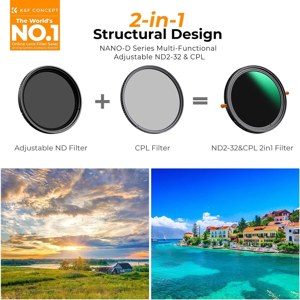 K&F CONCEPT 2 viename kintamo ND2–ND32 ir CPL filtras 67 mm AU-KF01.2405