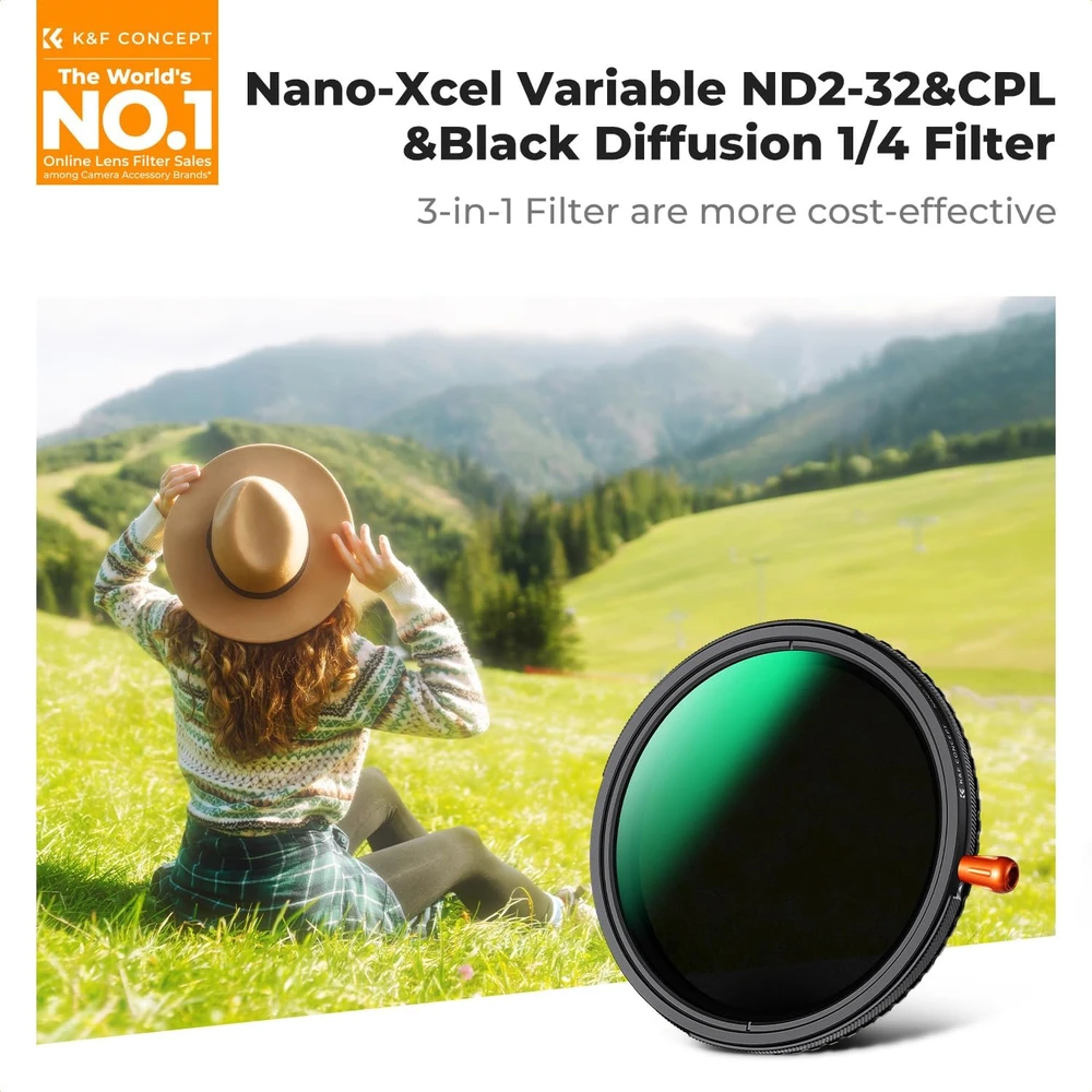 K&F CONCEPT 3 viename fotoobjektyvo filtras 82 mm CPL ir kintamas ND2-32 KF01.2928V2