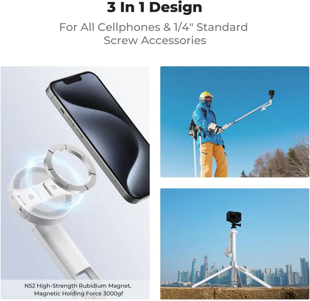 K&F CONCEPT 3 viename telefono trikojis ir magnetinė asmenukių lazda su Bluetooth pulteliu X97C6