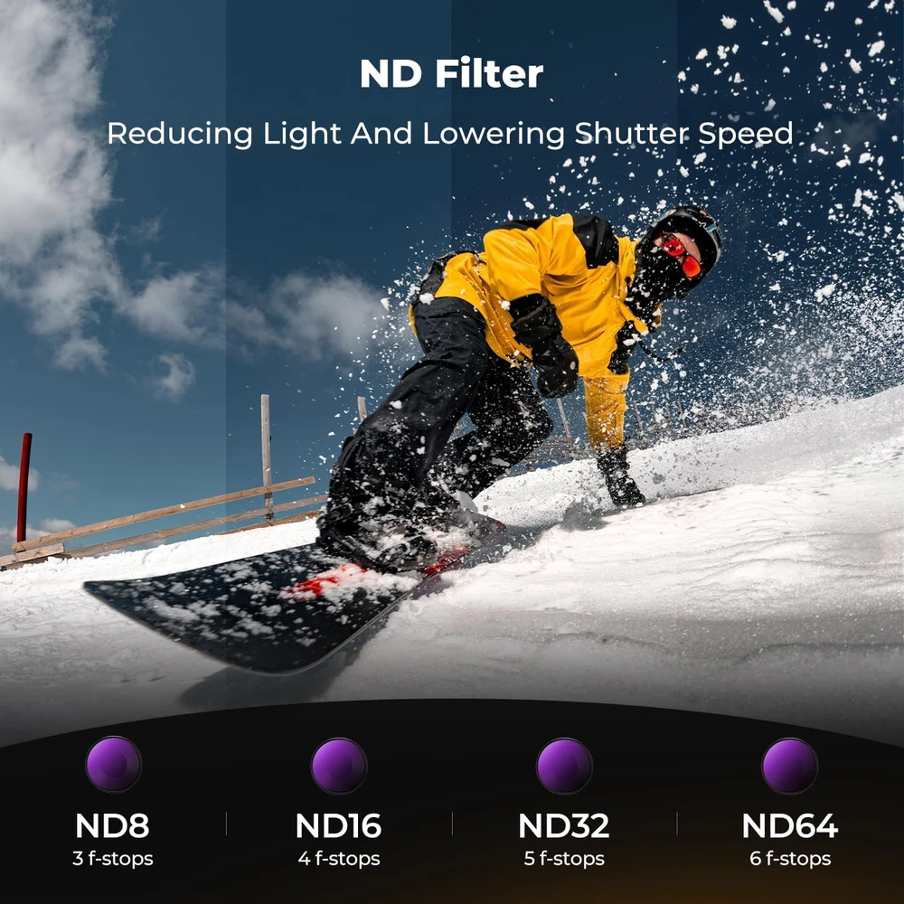 K&F CONCEPT 6 filtrų rinkinys DJI Osmo Action 6 kamerai su CPL, ND8–ND64 ir Juodas-Mist 1/4