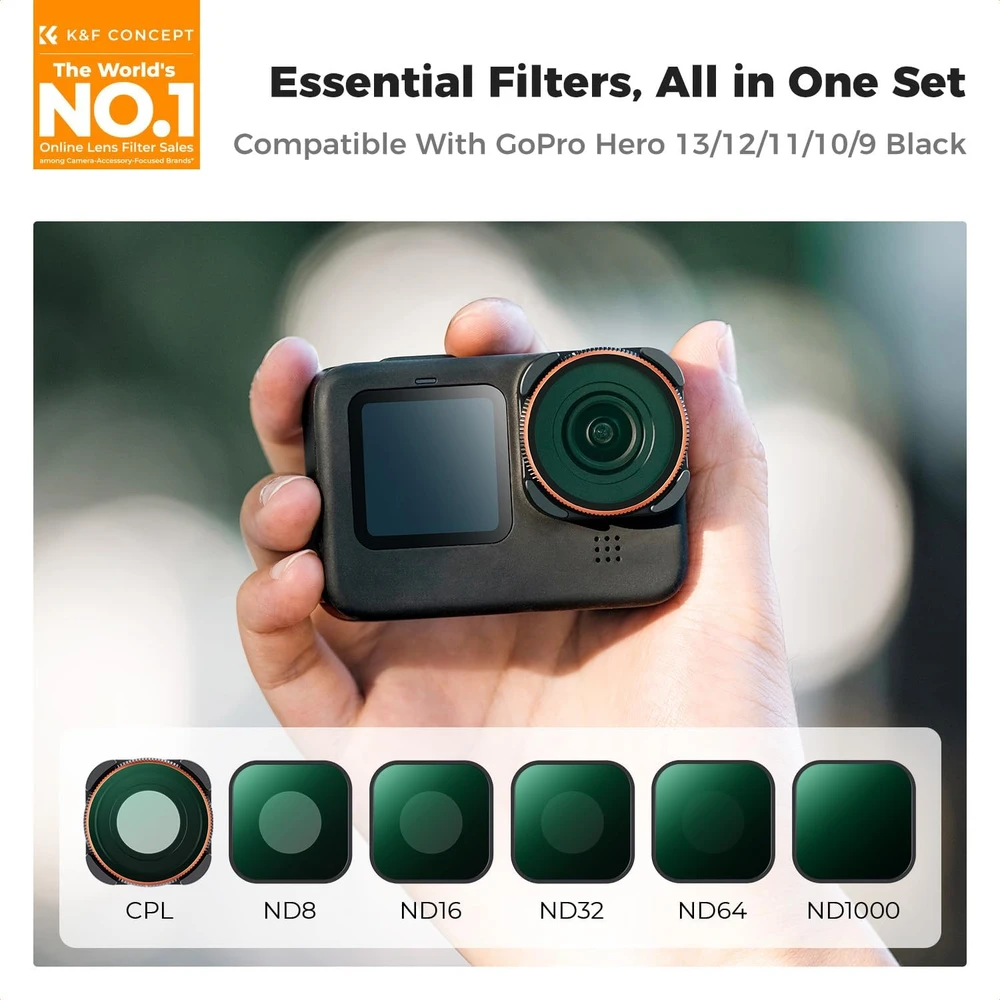 K&F CONCEPT 6 filtrų rinkinys GoPro Hero 9–13 kameroms su CPL ir ND8–ND1000 filtrais SKU.2012V1