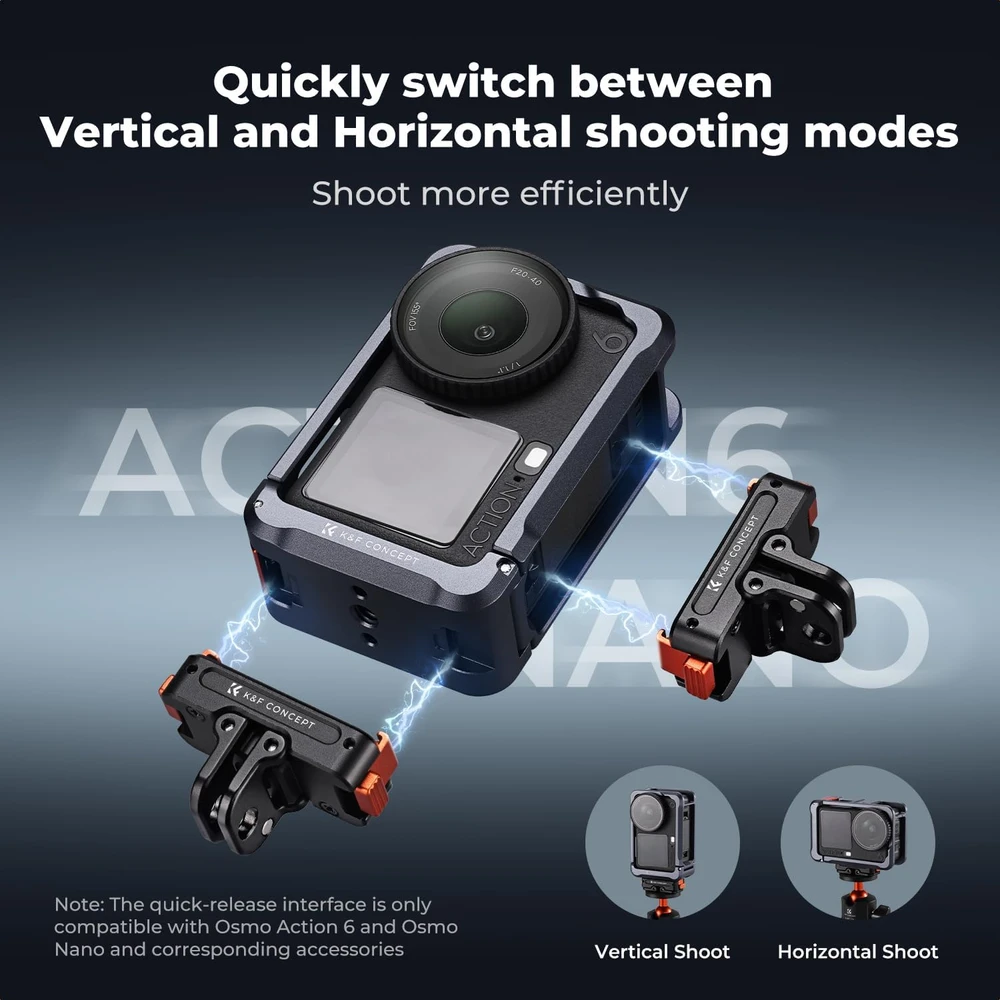 K&F CONCEPT aliumininis apsauginis rėmelis DJI Osmo Action 6 su šaltuoju laikikliu KF12.0066