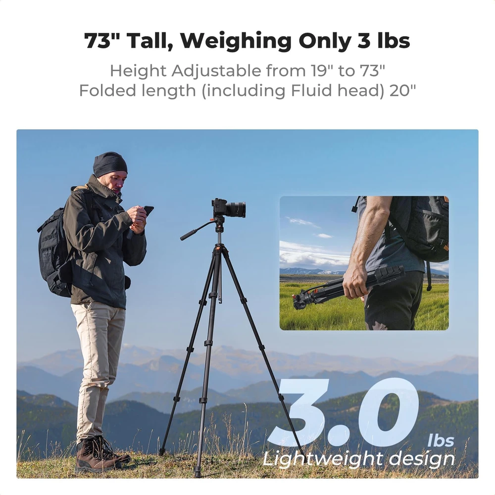 K&F CONCEPT aliumininis foto ir vaizdo trikojis su skystine galvute 185 cm KF09.172