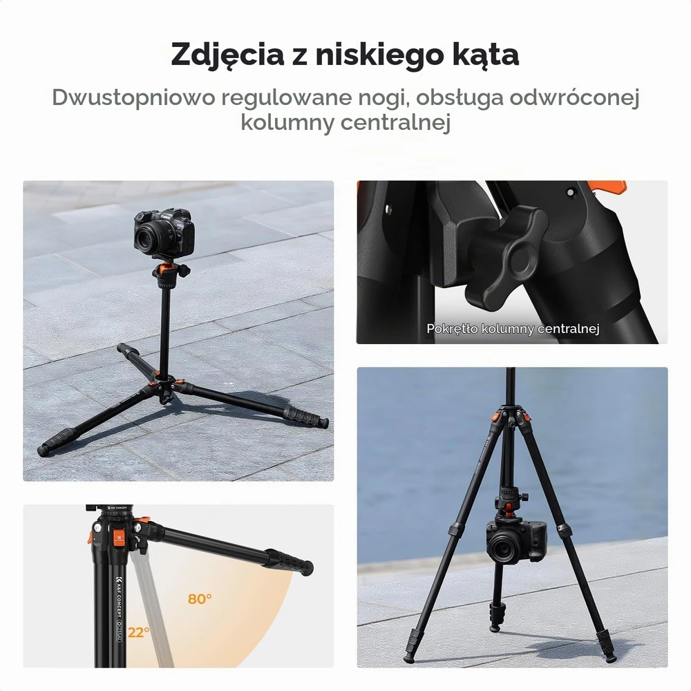 K&F CONCEPT aliumininis fotoaparato trikojis su rutuline galvute, 162,5 cm, O235A1+BH-40