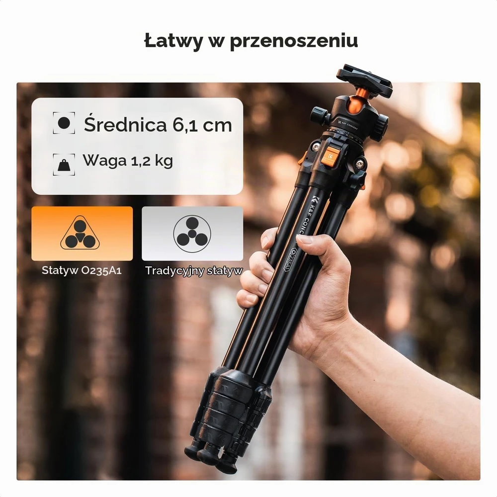 K&F CONCEPT aliumininis fotoaparato trikojis su rutuline galvute, 162,5 cm, O235A1+BH-40