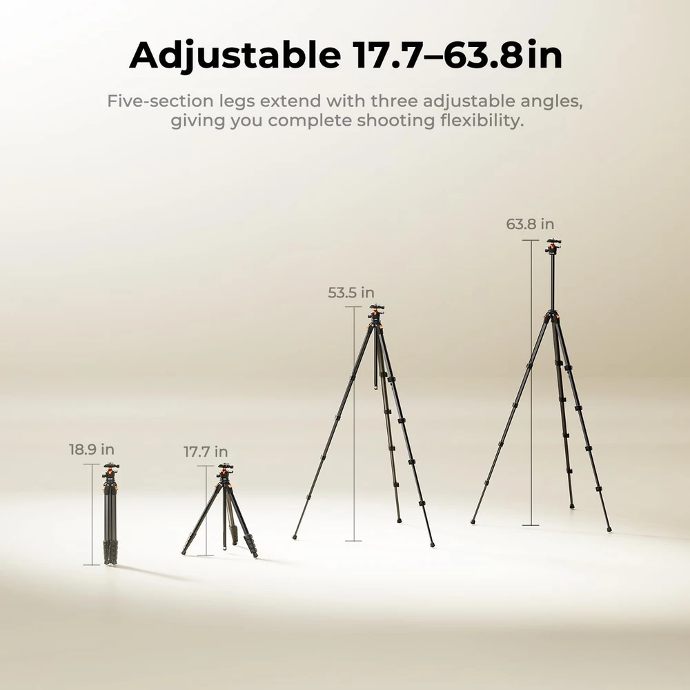 K&F CONCEPT aliumininis fotografavimo trikojis 162 cm, 10 kg, A305A1+BH-40