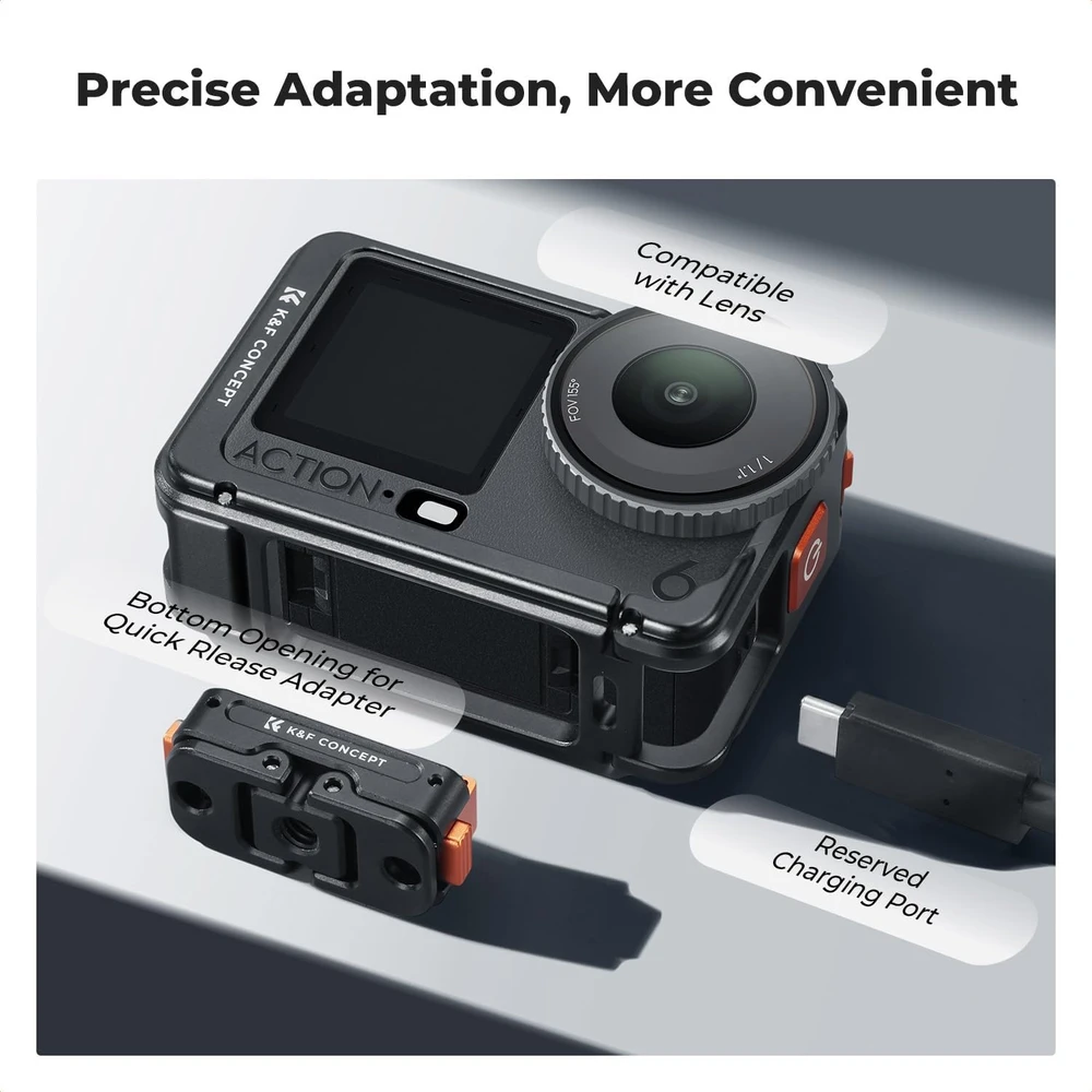 K&F CONCEPT aliumininis kameros narvelis DJI Osmo Action 6 su karštosios jungties laikikliu KF12.0026