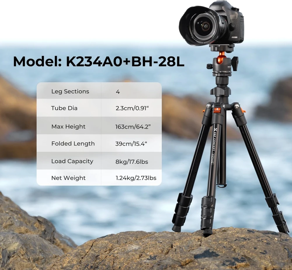 Video Trikojis - K&F Concept K234A0 3D Galva, 360° Panoraminė, 177 cm, Juoda